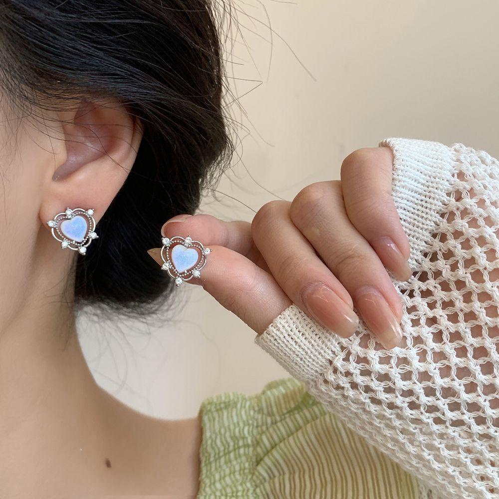 Needway Bling Love Stud Earrings Harian Manis Segar Pesta Desain Fashion Warna Solid Wanita Perhiasan