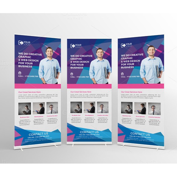 Roll Up Banner Bundle 5 In 1 - Photoshop &amp; Illustrator