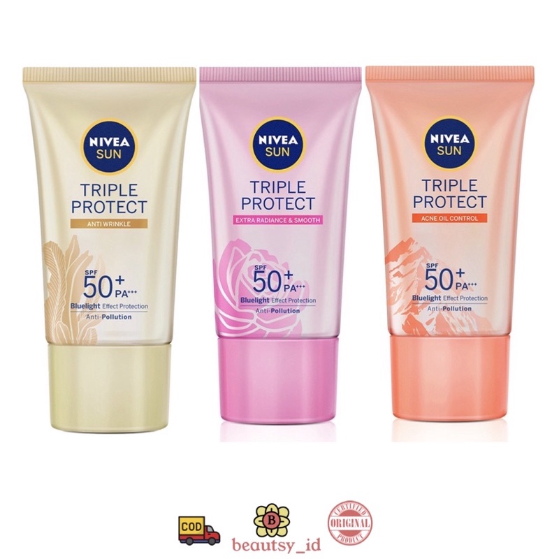 Nivea Sunscreen Triple Protect Sun Face Serum Hokkaido Rose Anti Wrinkle Oil Control SPF 50 PA++ 40 ml Sunblock Sun Screen Original COD 40ml