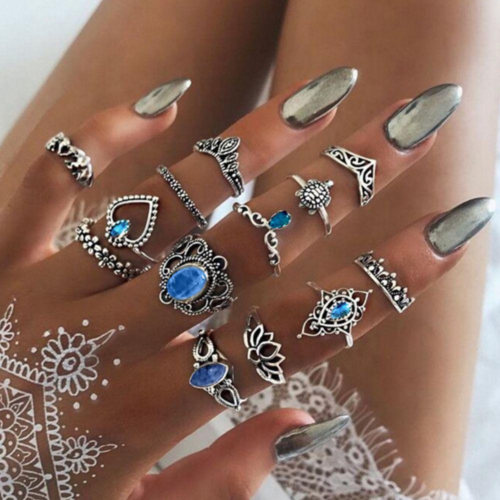 Lily Heart Ring Set Retro Punk Gothic Vintage Knuckle Rings