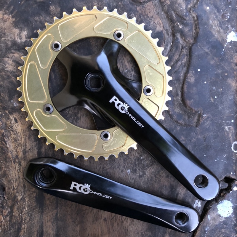Crankset PCO Chainring Gold 46T Crank Arm Black 165 BCD130 Used Good Condition Fixie Bkn OTA Muscle