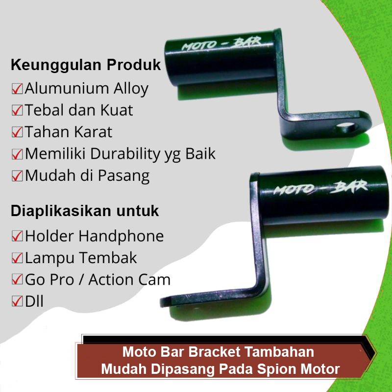 Breket Motobar Spion Holder HP Dudukan Lampu Moto Bar Tembak Spion Cnc Universal Kokoh Kuat Allumunium Alloy