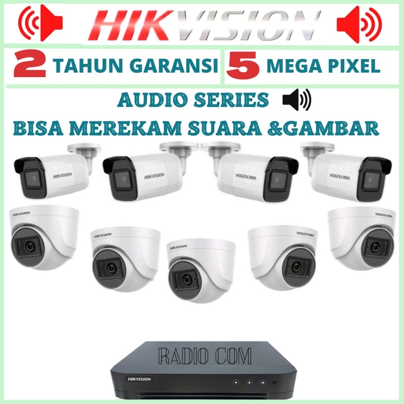 PAKET CCTV HIKVISION 5MP 16 CHANNEL 9 KAMERA AUDIO SERIES BISA MEREKAM SUARA DAN GAMBAR