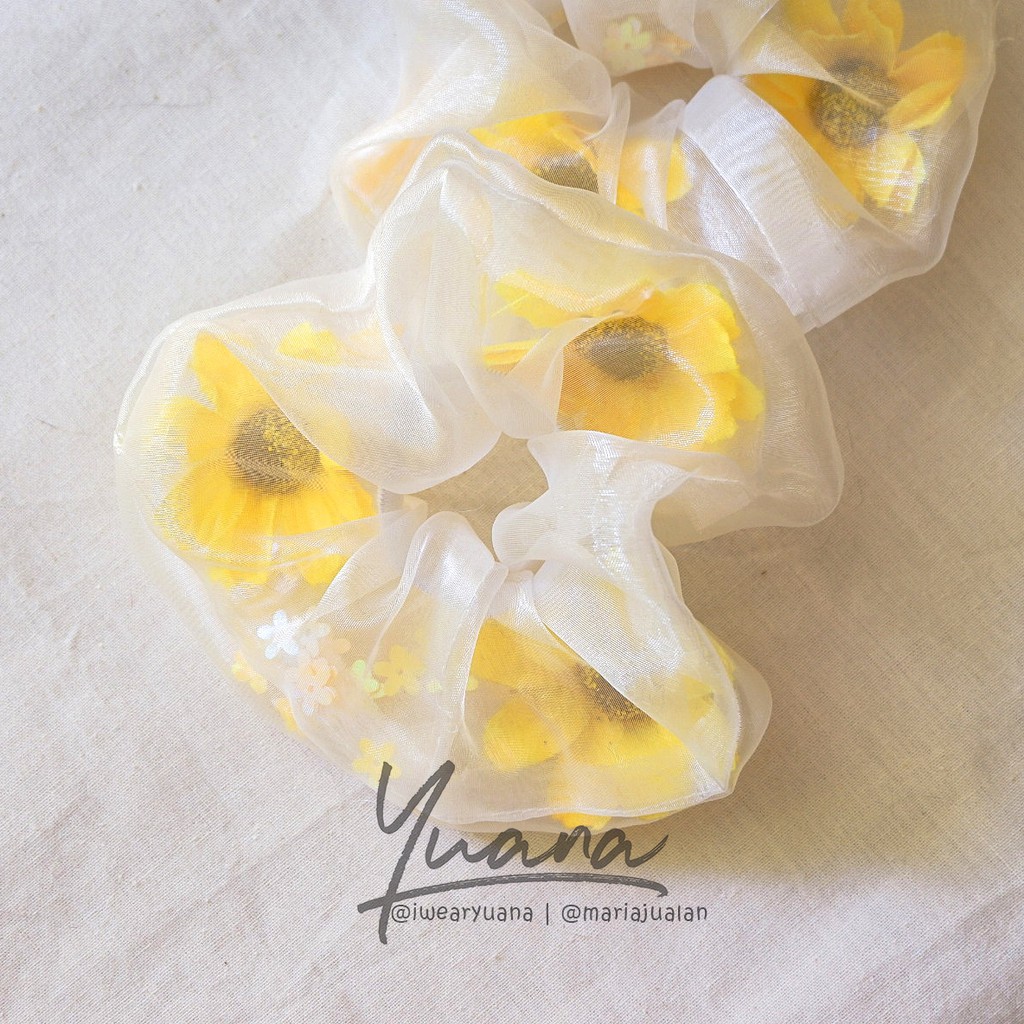 Yuana Sunflower Scrunchie Ikat Rambut Kunciran Bunga Matahari Transparan Transparent Glass Skrunci Shopee Indonesia