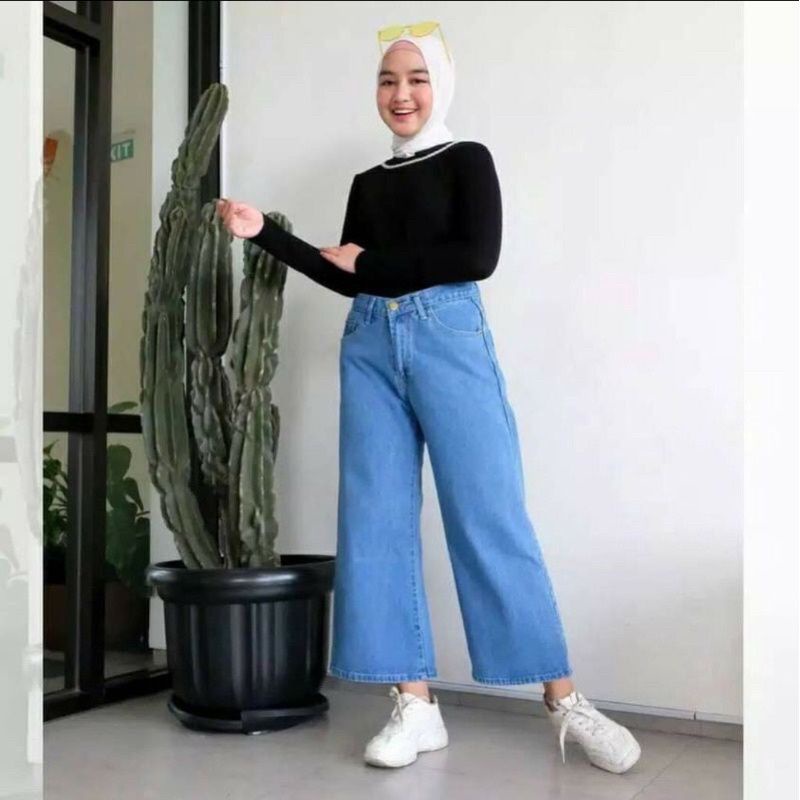 HIGHWAIST KULOT JEANS LIPAT - JEANS WANITA TEBAL IMPORT HQ