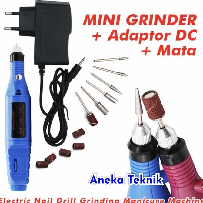 Mesin Mini Grinder Grafir Bor Potong Gerinda Ukir + Adaptor Dc + Mata