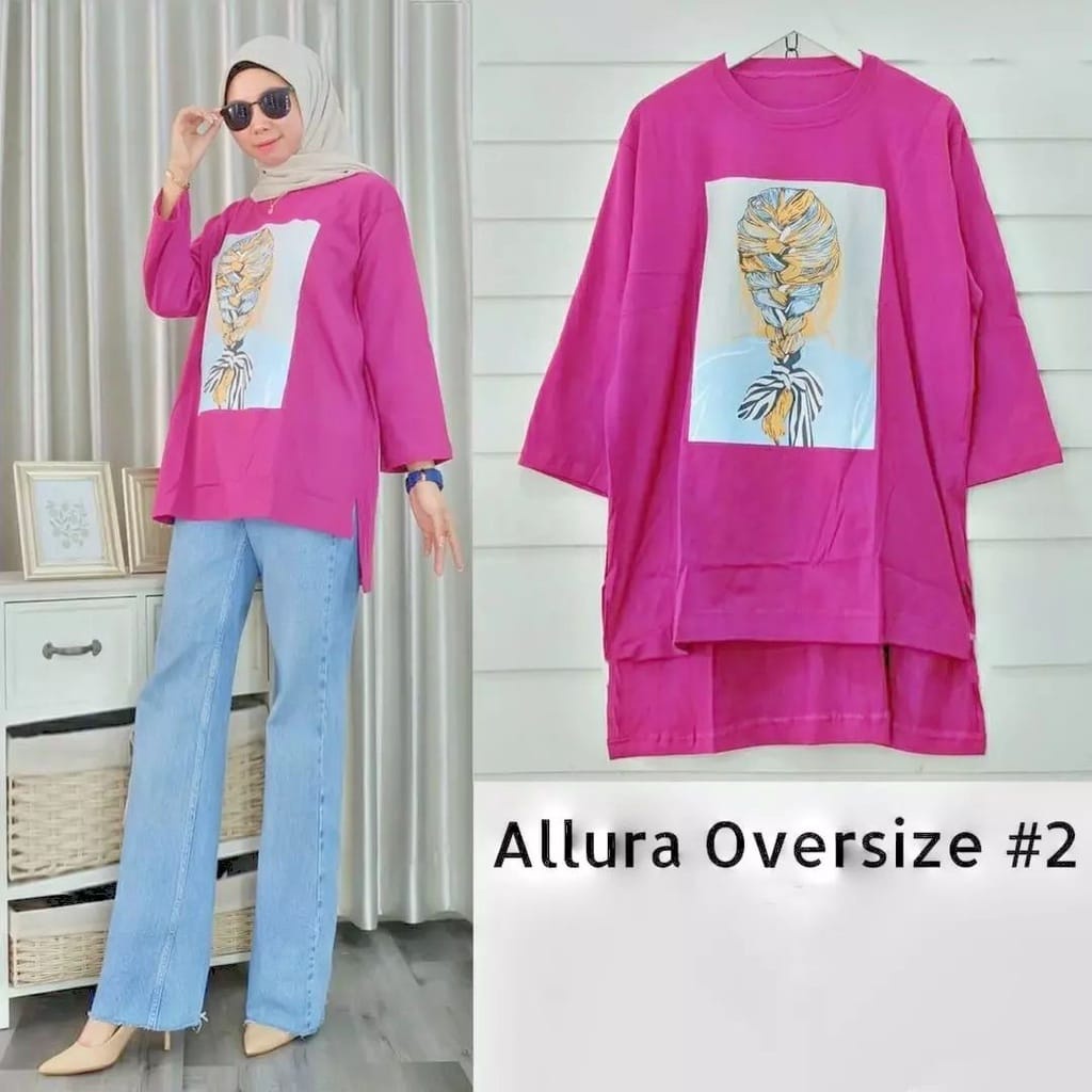 BAJU OVERSIZE ALLURA FASHION PAKAIAN WANITA ATASAN BLOUSE BABYTERRY SABLON PRINTNG EDHM / VSHM