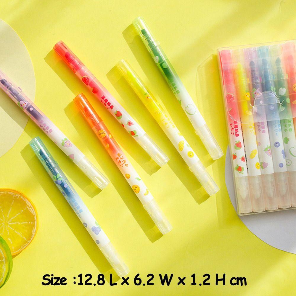 PINEAPPLE Nanas 6PCS /Set Stabilo Pen Set Good-looking Permen Warna Graffiti Dihapus Alat Tulis Pena Warna Kepala Ganda