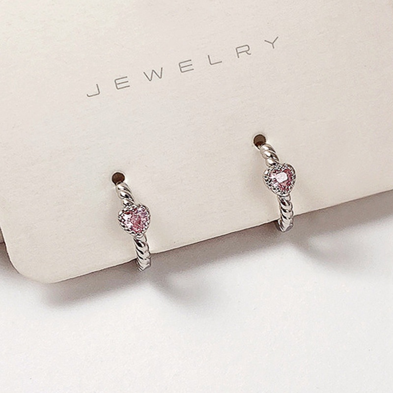 Anting Bentuk Hati Bahan Zirkon Warna Pink Untuk Wanita