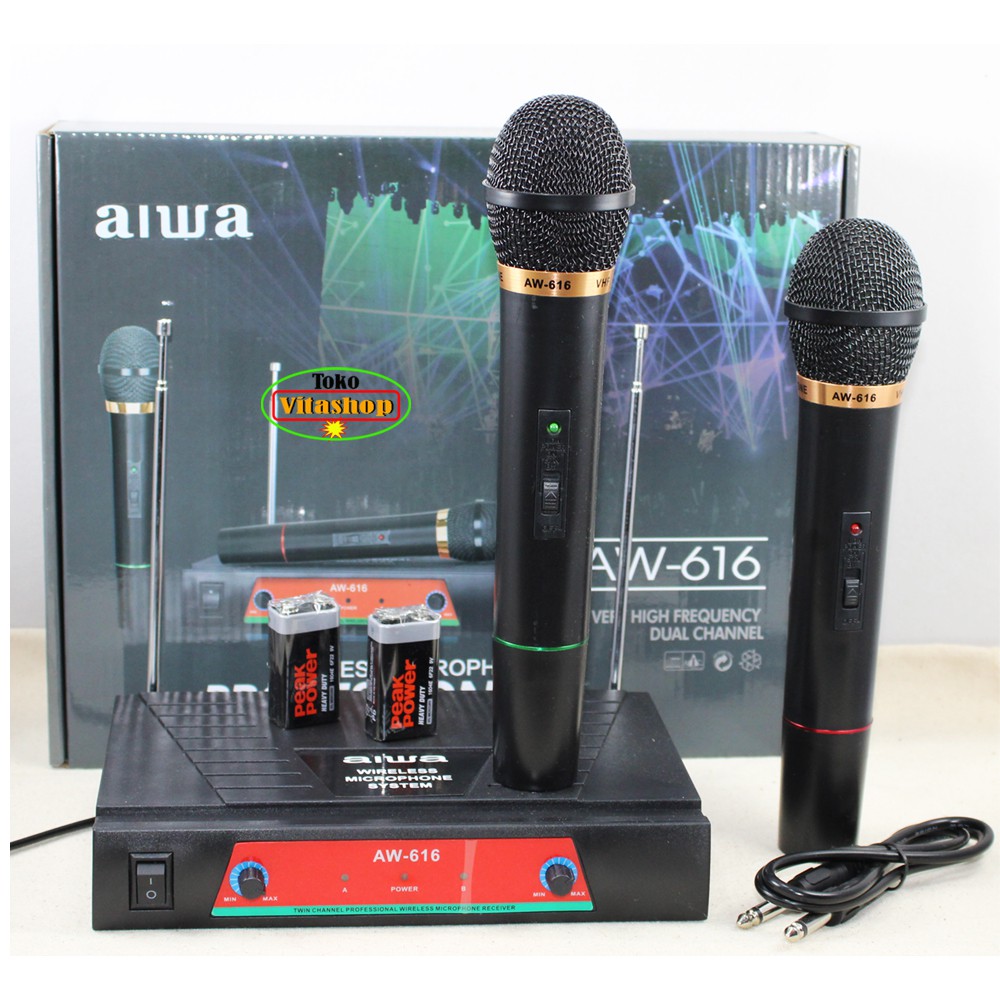 Microphone Wireless Aiwa AW-616 Mic Tanpa Kabel 2 Handle Mik Werles