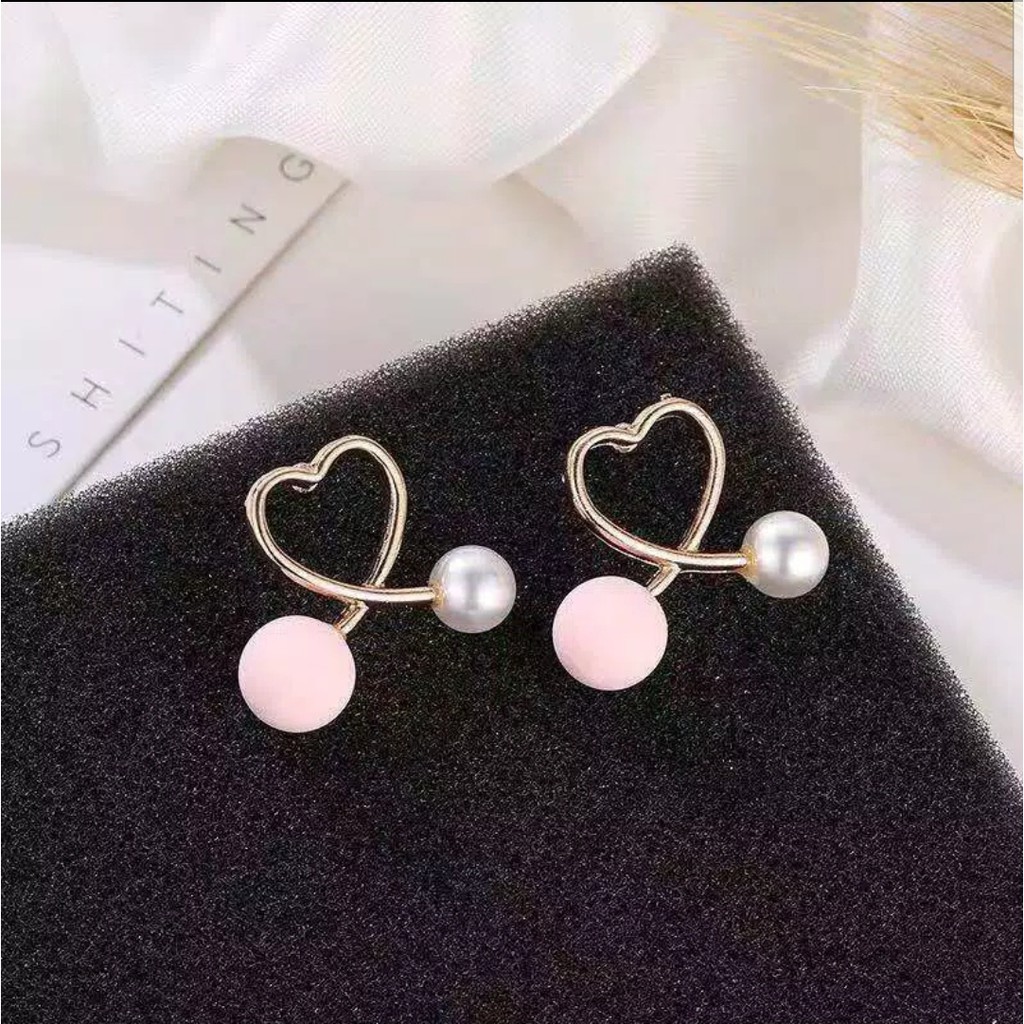 ANTING HEART PEARL KOREA / ANTING FASHION MURAH / ANTING LOVE WANITA