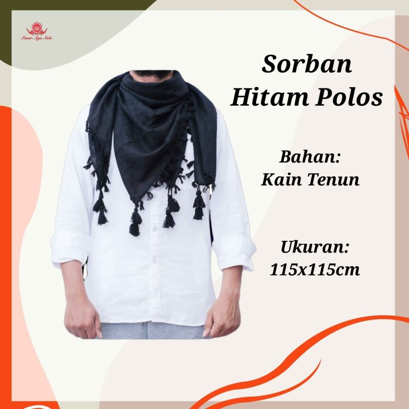 Sorban Shemagh Almas Hitam Polos Ukuran Persegi Murah | Sorban Square Arab Polos Hitam Putih Haji Um