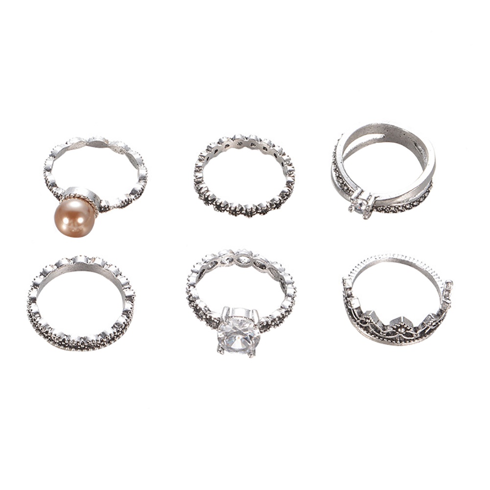 Hu Hu Hu Hu Hu Alat Bantu Pasang Kacamata♡ 6pcs Cincin Buku Jari Aneka Bentuk Warna Silver Gaya Retro Untuk Wanita