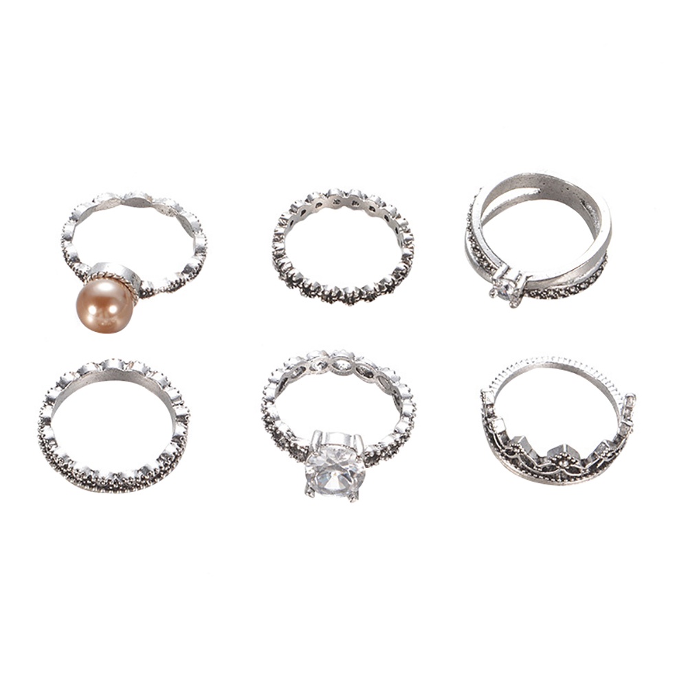 Hu Hu Hu Hu Hu Alat Bantu Pasang Kacamata♡ 6pcs Cincin Buku Jari Aneka Bentuk Warna Silver Gaya Retro Untuk Wanita