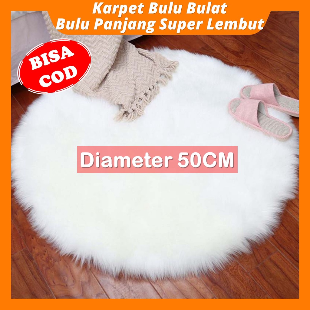 Karpet Bulu Bulat Bundar Lingkaran Diameter 50cm untuk Taplak Meja Bahan Bulu Korea Super Lembut