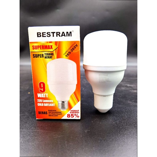 Lampu Led 9w Bestram, warna bolam putih 6500K,garansi 1 tahun, model capsul