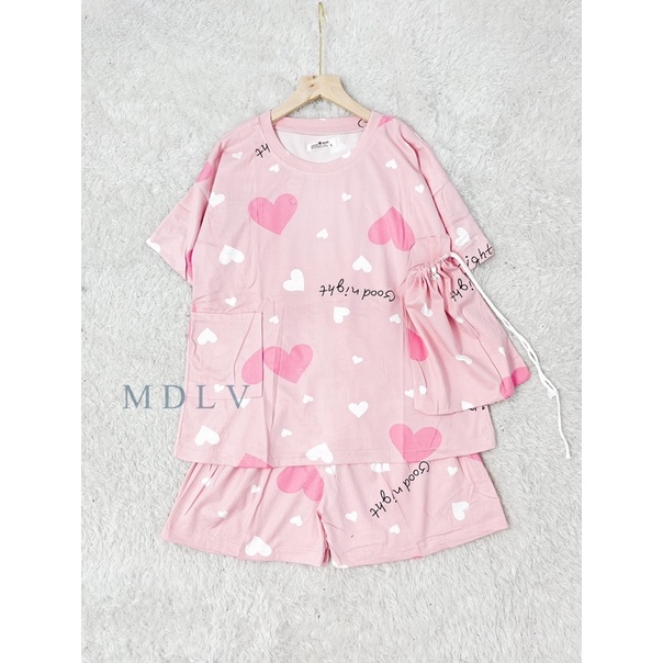 MDLV ~ Baju Tidur Set Love Pinky HP Setelan Baju Tidur Dewasa Import