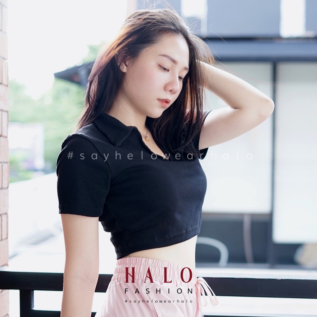 [HaloFashion] Megan Sexy Polo Crop Top Basic Top Korean Fashion