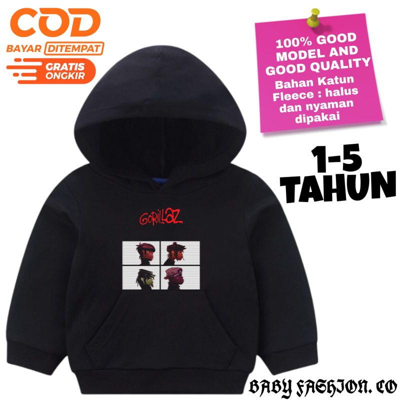 JACKET HOODIE ANAK GORILLAZ Band Metal - JACKET SWEATER Rock Music BABY KIDS - BAYI ANAK Laki Laki P