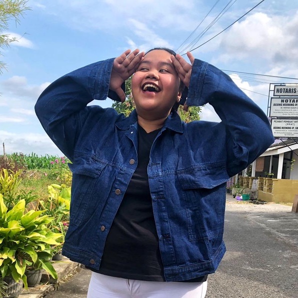 JAKET JEANS ALMA SANDWASH JUMBO LD 100-146 BAHAN DENIM JAKET WANITA CROPTY BIGSIZE-OYSTER NAVY LD 140