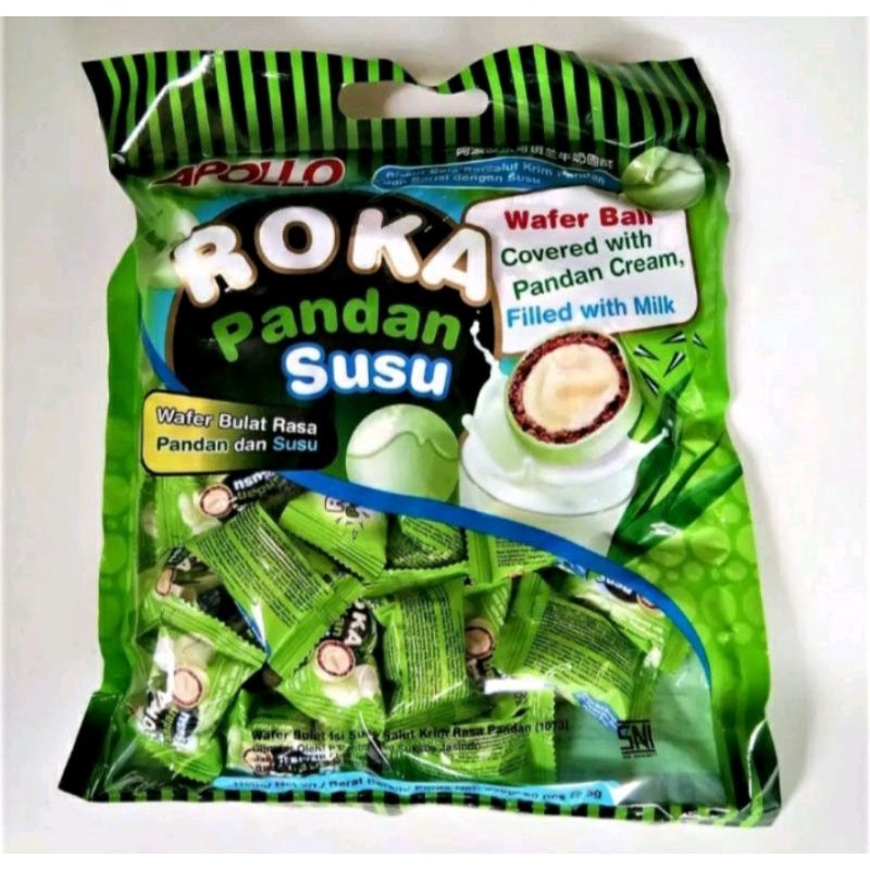 

APOLLO ROKA pandan susu wafer ball covered with pandan cream, filled with milk 250gr isi 50pcs