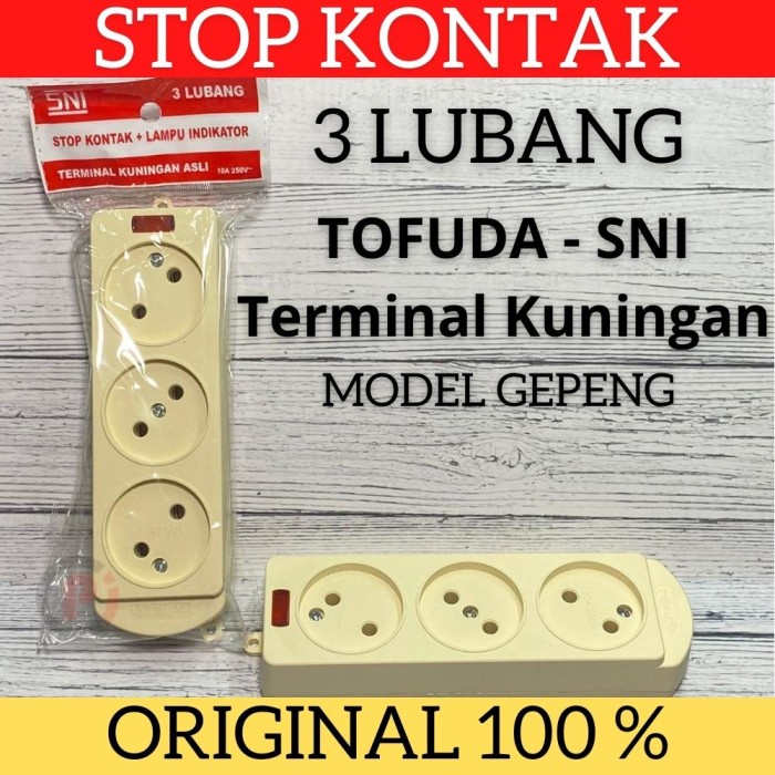 TOFUDA Stop Kontak Terminal Listrik Gepeng 3L 3 Lubang Ada Indikator