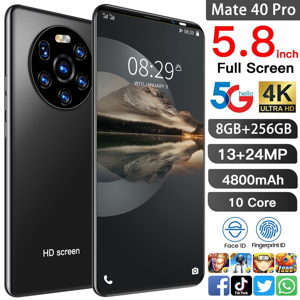 【COD+Pengiriman lokal】HP Mate 40 Pro Ponsel Pintar Baru 5.8 inci HD Kamera Ponsel Android RAM 8GB + 