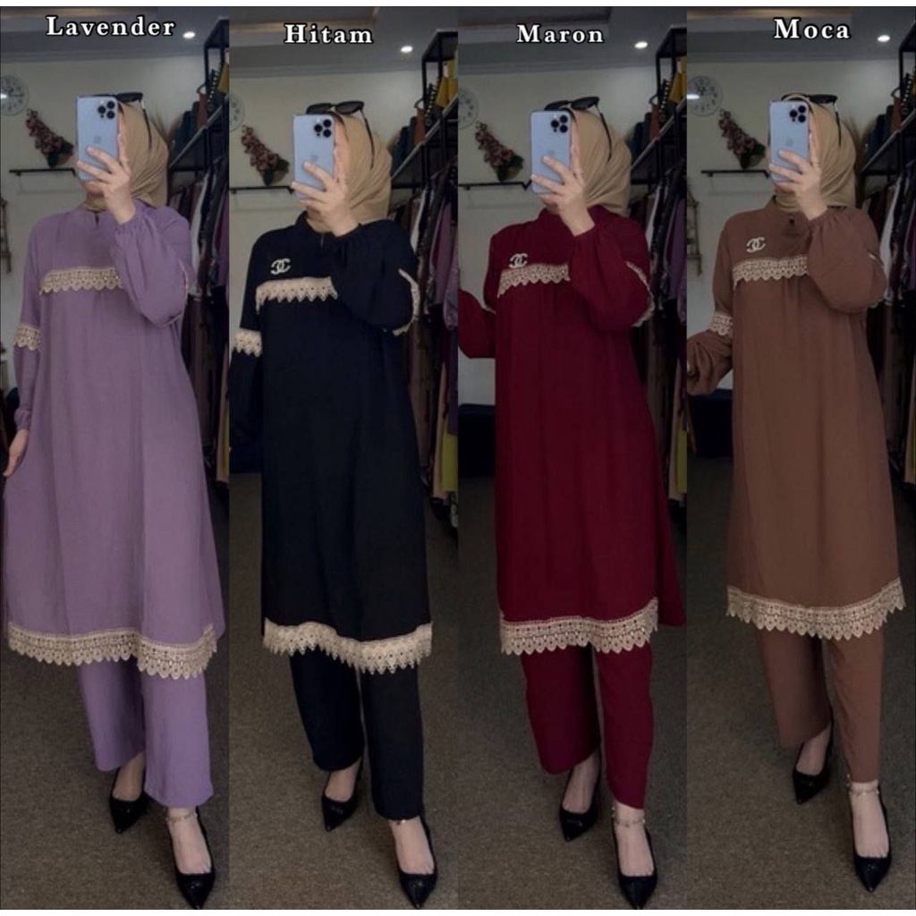 (COD)NEW SETELAN TUNIK CRINKLE RENDA TERBARU/SETELAN WANITA DEWASA TERBARU 2022 VIRAL/SETELAN BAJU DAN CELANA WANITA OUTFIT HIJAB/SET TUNIK CRINKLE PREMIUM/TUNIK JUMBO LD130/SET TUNIK WANITA TERBARU/OOTD KONDANGAN TERBARU/OUTFIT KONDANGAN WANITA KEKINIAN