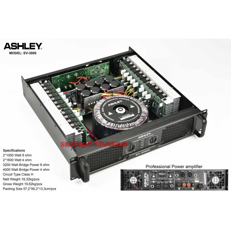 POWER AMPLIFIER ASHLEY EV3000 / EV 3000 2 X 1000 WATT ORIGINAL NEW