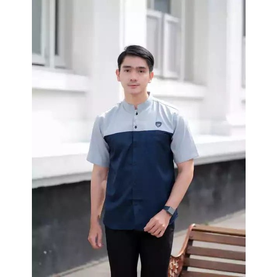 Baju Koko Kurta Dewasa Lengan Pendek Material Catton  Adem Serap Keringat-ABU NAVY