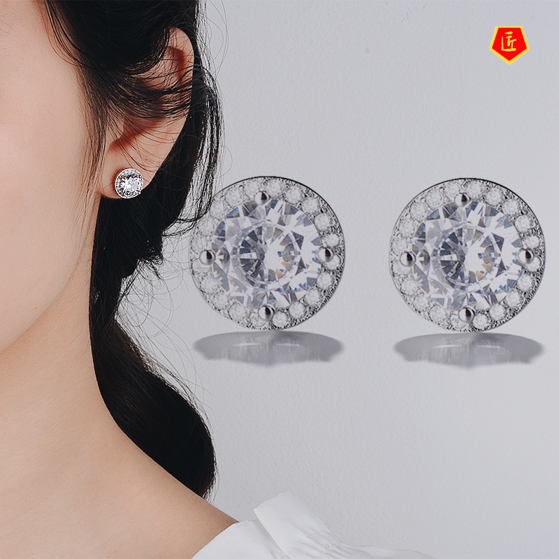 [Ready Stock]Classic Full Diamond Round Studs Women