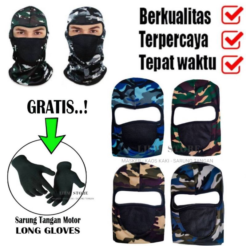 BUY 1 GET 1 FREE / MASKER NINJA  + (SARUNG TANGAN) / Masker Motor / Masker Balaclava