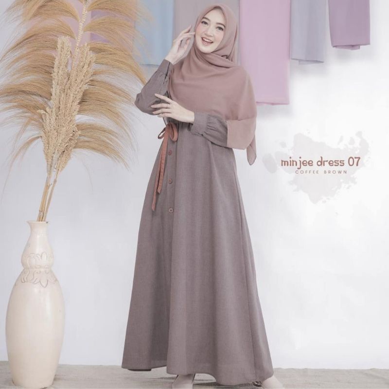 Min jee dress/Gamis Wanita/Dress Terbaru/Pakaian muslim Wanita/Gamis Supernova/Fashion Muslim Wanita-Cofee brown