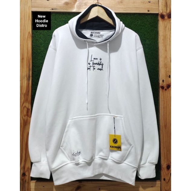 SWEATER HOODIE PRIA DISTRO KACHIOS PREMIUM Ori Putih Motif Simple Bahan Fleece Tebal - Kachios Jaket