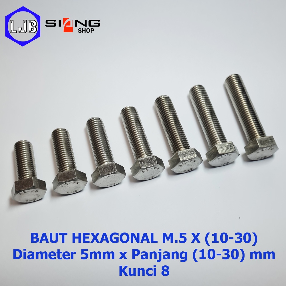 Baut Hex M5 Stainless 304 THE A2-70 Panjang 10 sd 30mm