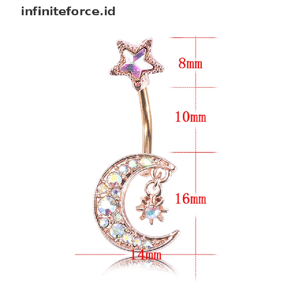 Infiniteforce.id Cincin Tindik Pusar Desain Bulan Bintang Hias Kristal