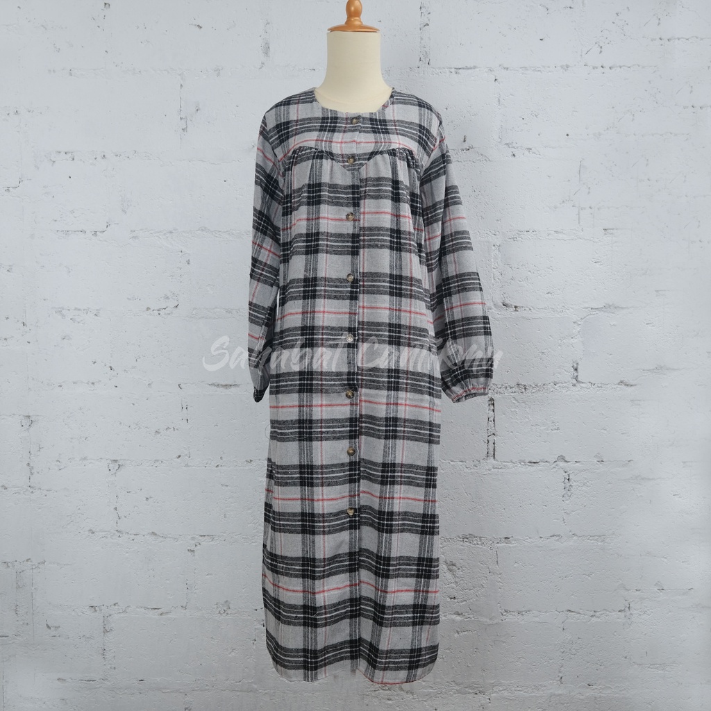 Gamis Dress Remaja Flanel Motif Kotak Full Kancing Lembut Original By Jenwill