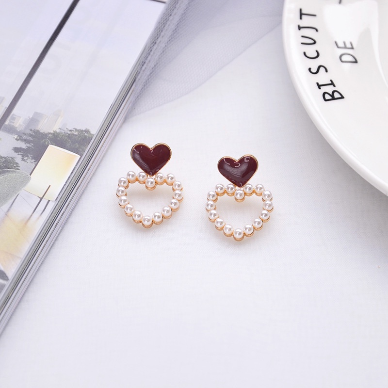 [littlecrab] Anting Wanita Bentuk Hati Maroon Anting Panjang Besar Anting Simple Elegan Maroon Woman Earrings Korean Style Anting Berkualitas