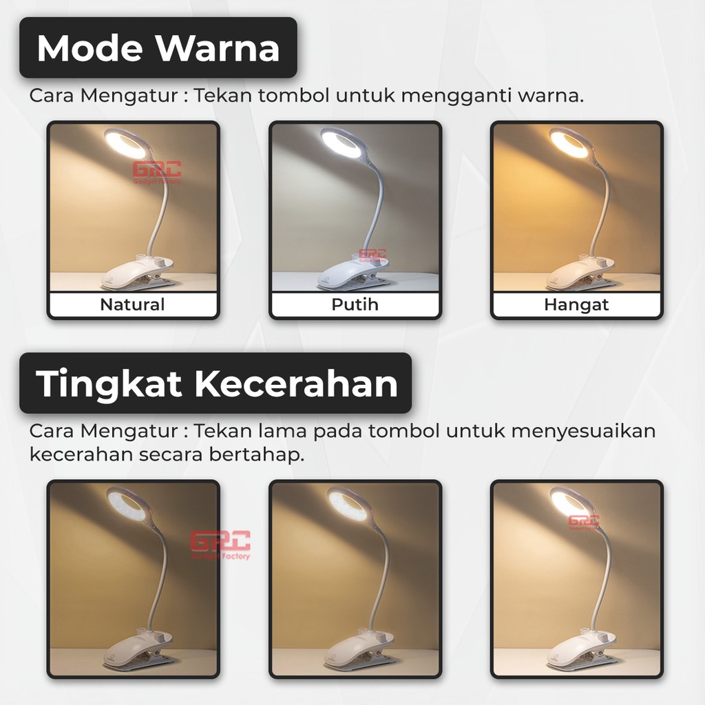 Lampu Meja Belajar Jepit Flexible Rechargeable Lampu Baca Meja Kerja