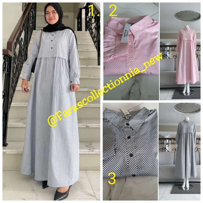 Gamis Katun Jepang motif kotak kecil ori by Edness Kayla