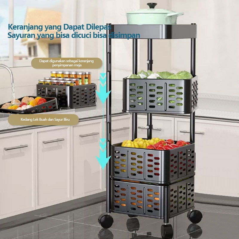 （COD)Rak Penyimpanan Dapur Stainless Steel Dapur Berputar Raks Untuk Sayuran Buah Bumbu