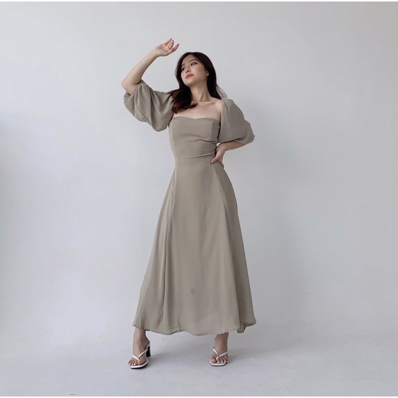 FELICIA BRIDESMAID IN SAGE GREY - PROM NIGHT GOWN - DRESS SEXY KOREA WARNA SAGE GREEN - MIDI DRESS KONDANGAN - DRESS PESTA SEXY MEWAH - WEDDING DRESS - DRESS PAGER AYU - HADIAH / KADO ULTAH CEWEK