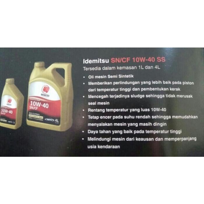 Oli Mesin Mobil Idemitsu 4 L 10W/40 10/40 10W40 10W-40 10-40 SN/CF
