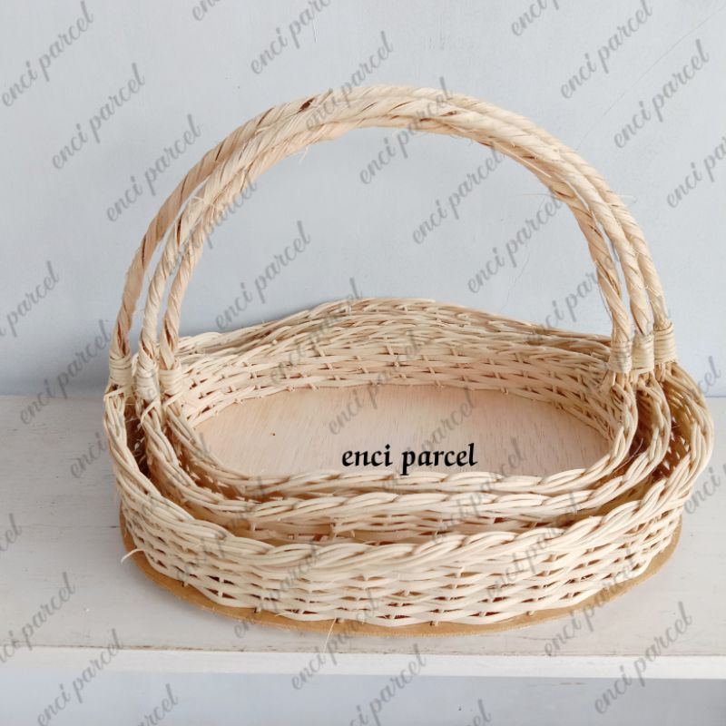 Keranjang Rotan oval 1set 3pcs parcel hantaran seserahan jinjing lamaran pernikahan rustic bungkus kain tile dan bunga