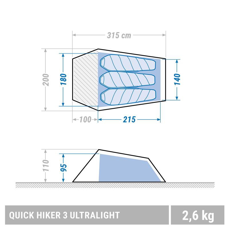 QUECHUA Quickhiker Ultralight 3 Trekking Tenda Untuk 3 Orang