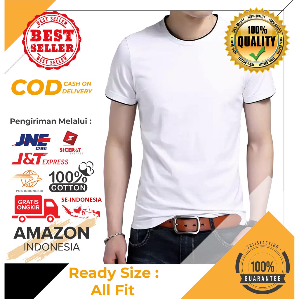 PAKAIAN KAOS POLOS WARNA WHITE PUTIH BAHAN KATUN NYAMAN SLIM FIT MELAR DINGIN IMPORT ORIGINAL ASLI