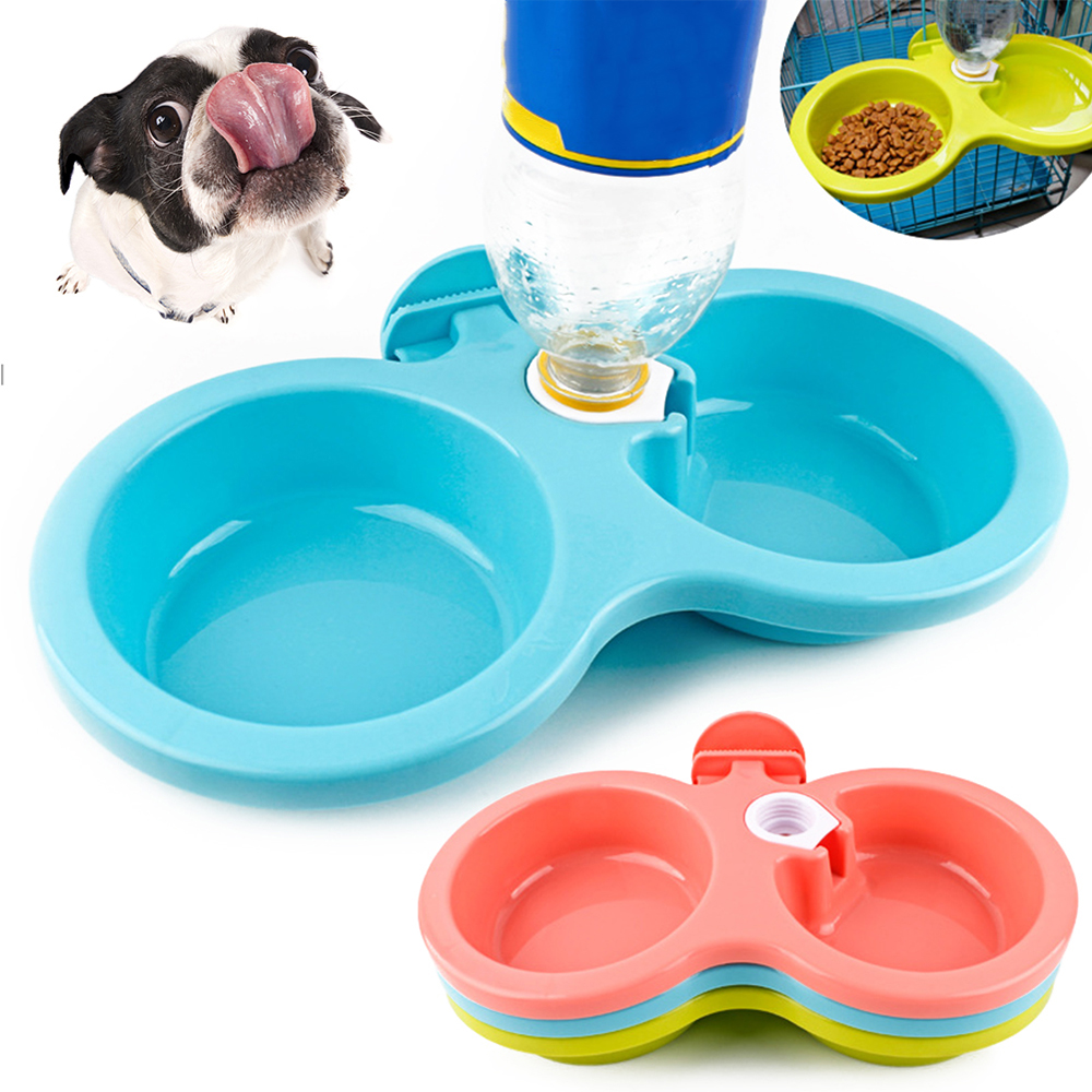 【TK】Pet Feeder Dog Anti Bite Detachable Hanging Double Bowls Puppy Food Auto Water Dispenser Dish Supplies