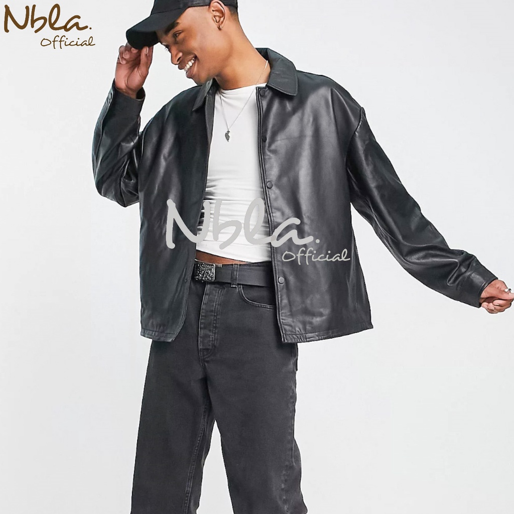 NBLA X NOBARA Jaket Kulit Pria Faux Leather Jacket Outer Kulit Pira Jaket Hitam Polos Pria Jaket Kul