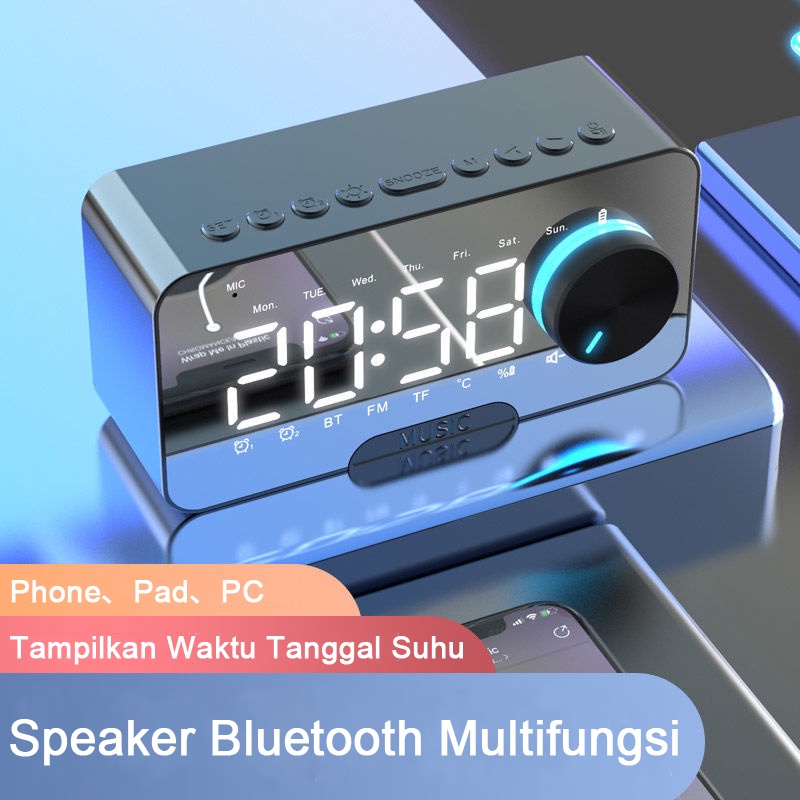 Jam Alarm Speaker Bluetooth Multifungsi Display LED Jam Alarm Ganda Mendukung Tampilan Suhu / Tampilan Tanggal / Penyetelan Kenop