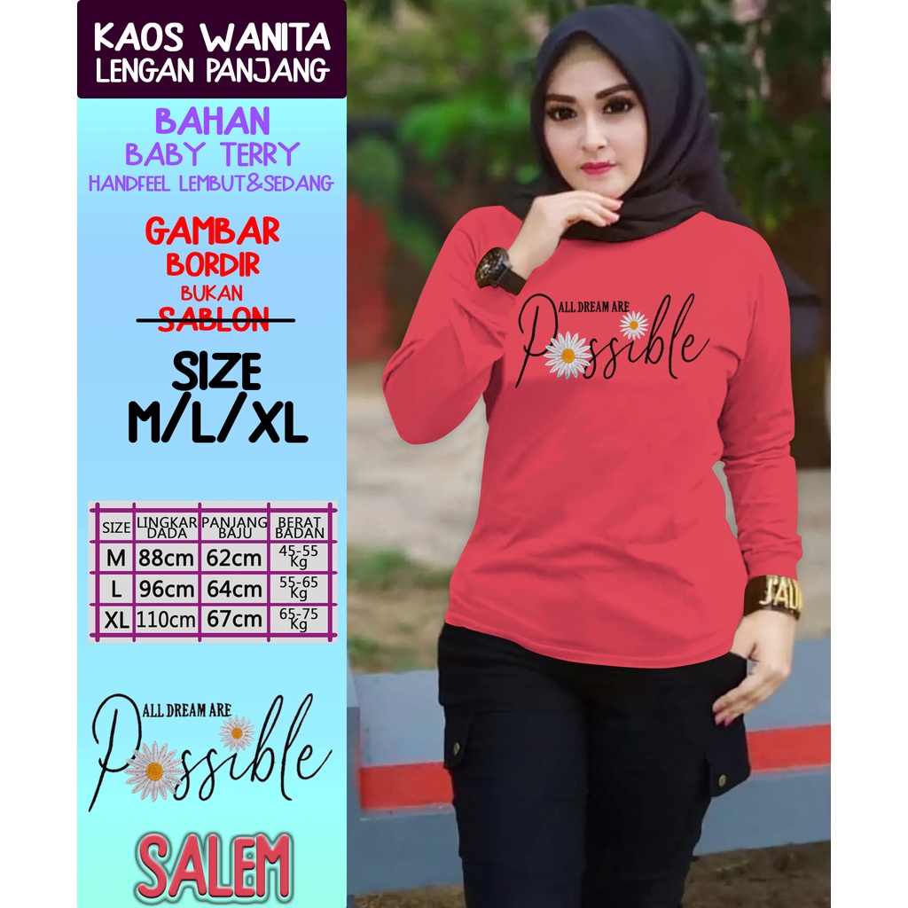 Cenoa Official-Kaos Wanita Lengan Panjang M-L-XL Bordir